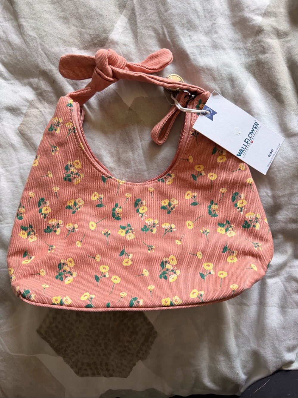 Wallflower Coral Floral Knot-Handle Bag Purse with Zipper NWT